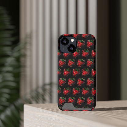 Phone Case with Card Holder - Strawberry Design