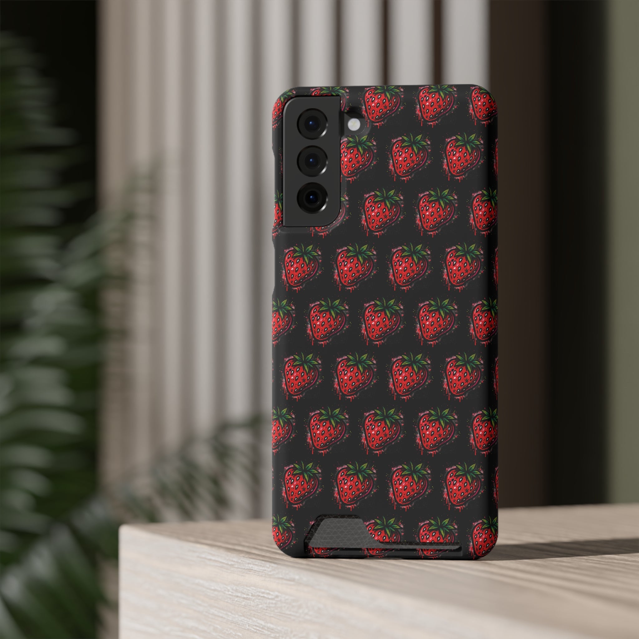 Phone Case with Card Holder - Strawberry Design