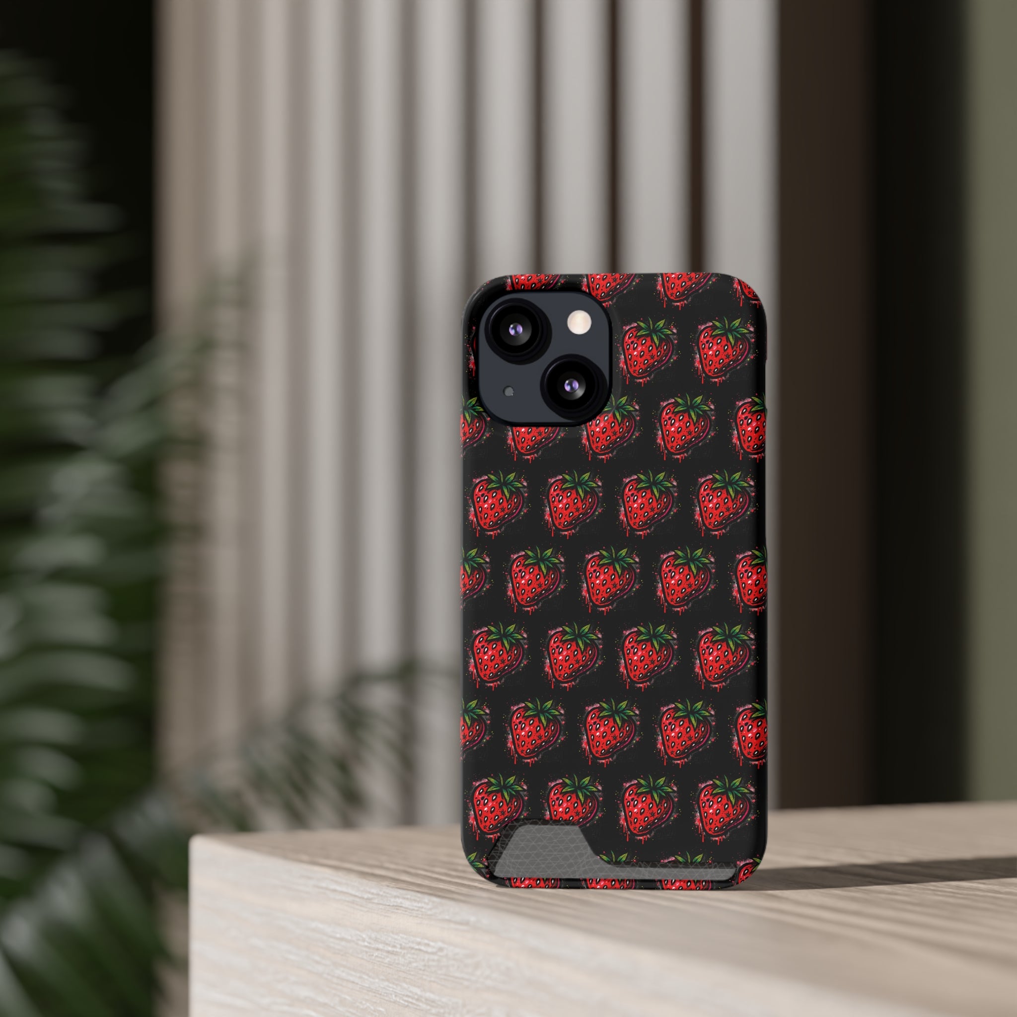 Phone Case with Card Holder - Strawberry Design