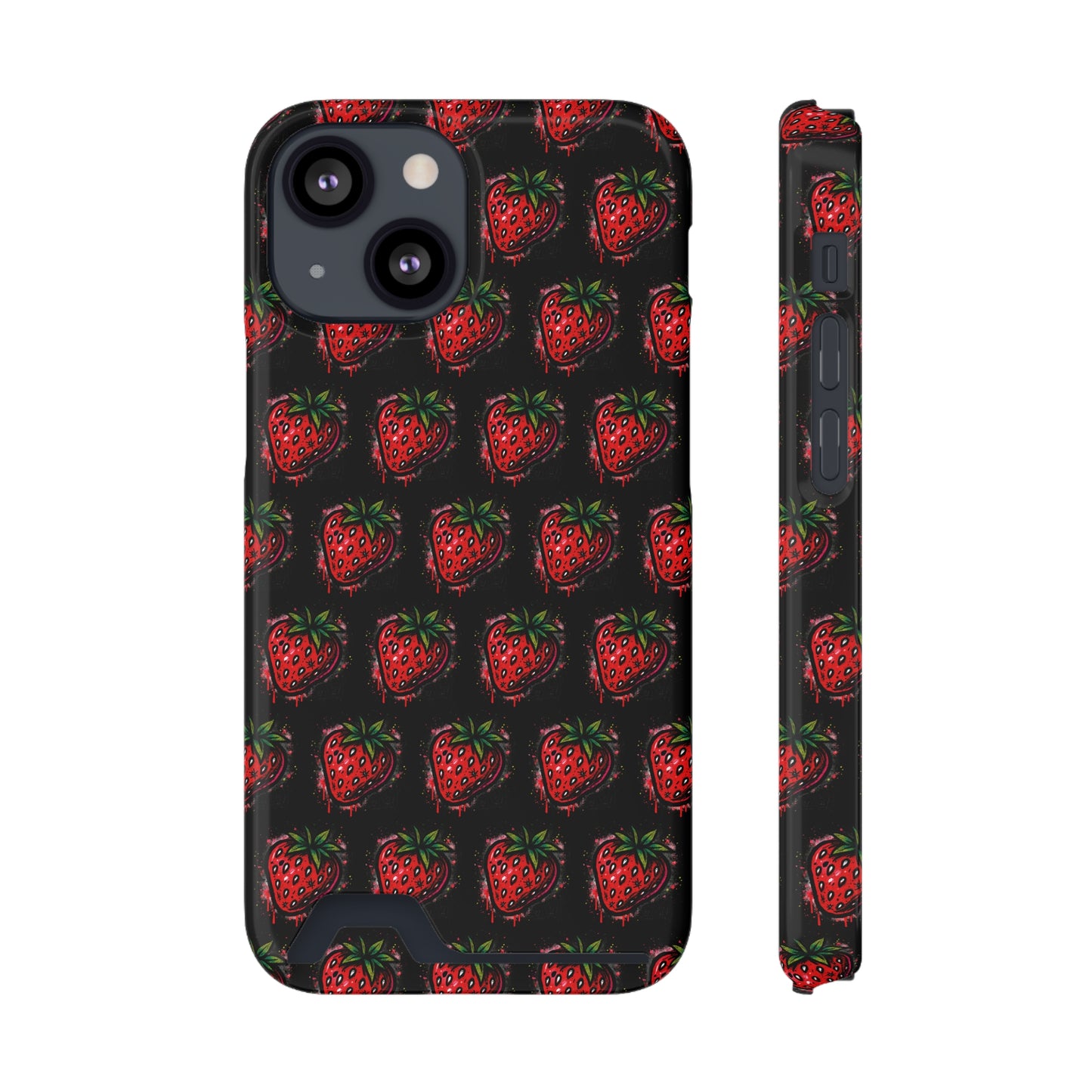 Phone Case with Card Holder - Strawberry Design