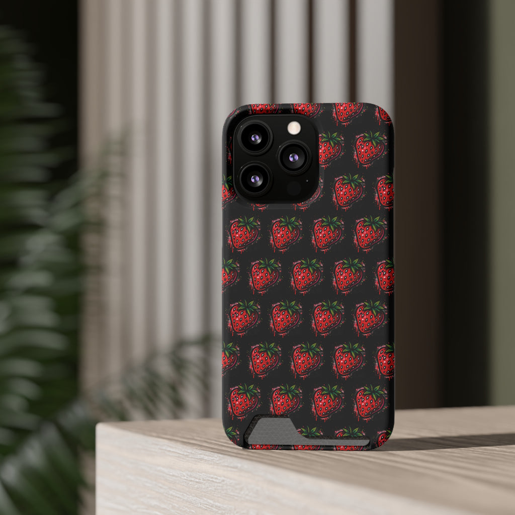 Phone Case with Card Holder - Strawberry Design