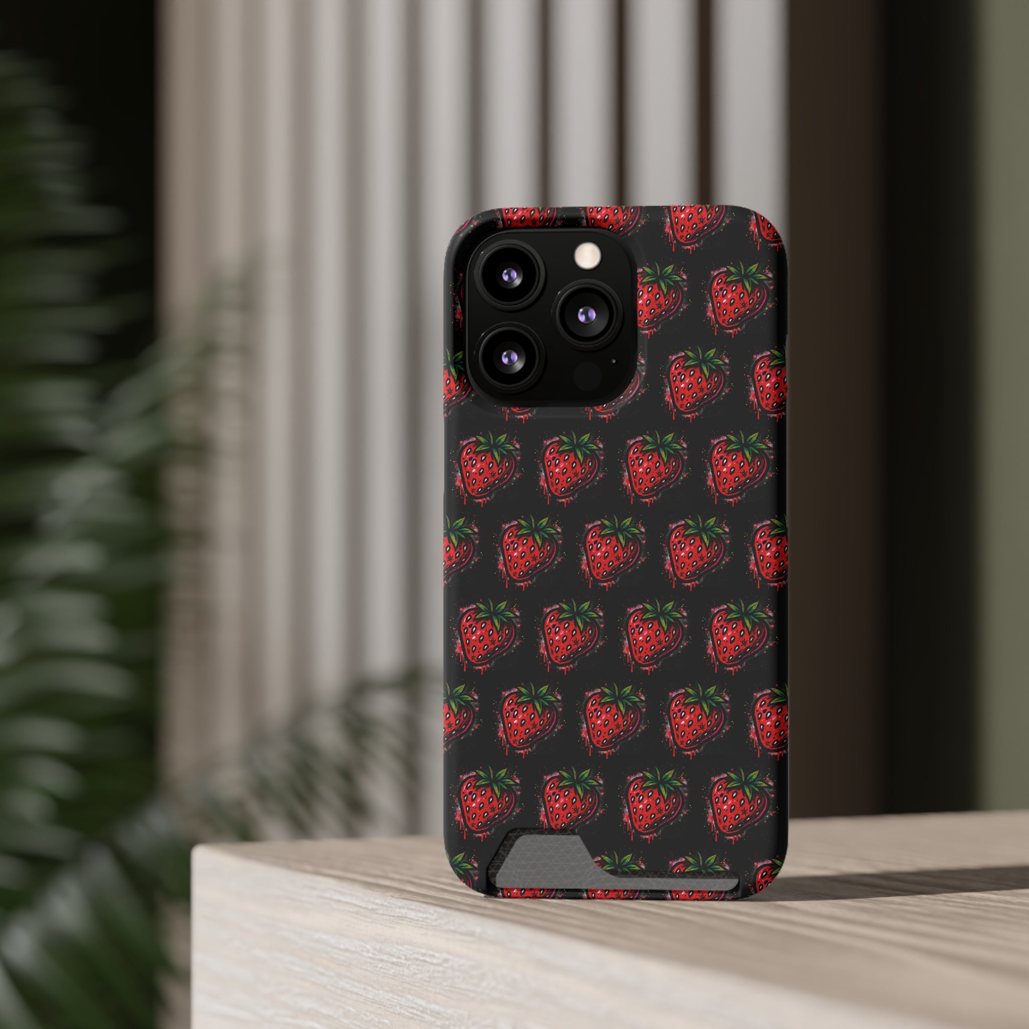 Phone Case with Card Holder - Strawberry Design