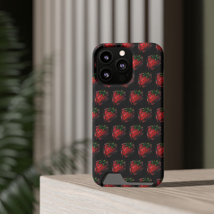 Phone Case with Card Holder - Strawberry Design