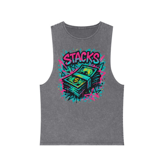 Tank Top Money Stacks Print Unisex Stonewash Tank Top