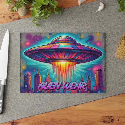 Alien-Themed Glass Cutting Board, Unique Kitchen Gift, Retro Decor, Cosmic Cooking Accessory, Fun Housewarming Present
