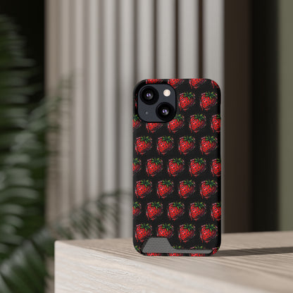 Phone Case with Card Holder - Strawberry Design