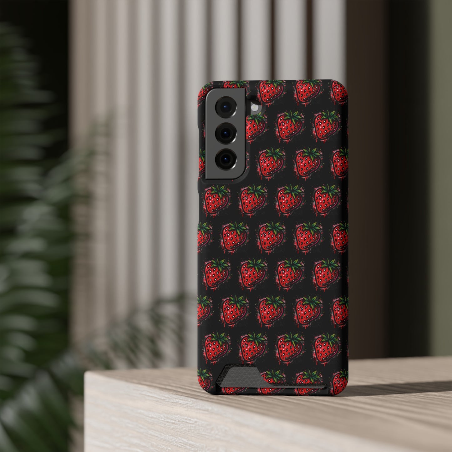 Phone Case with Card Holder - Strawberry Design