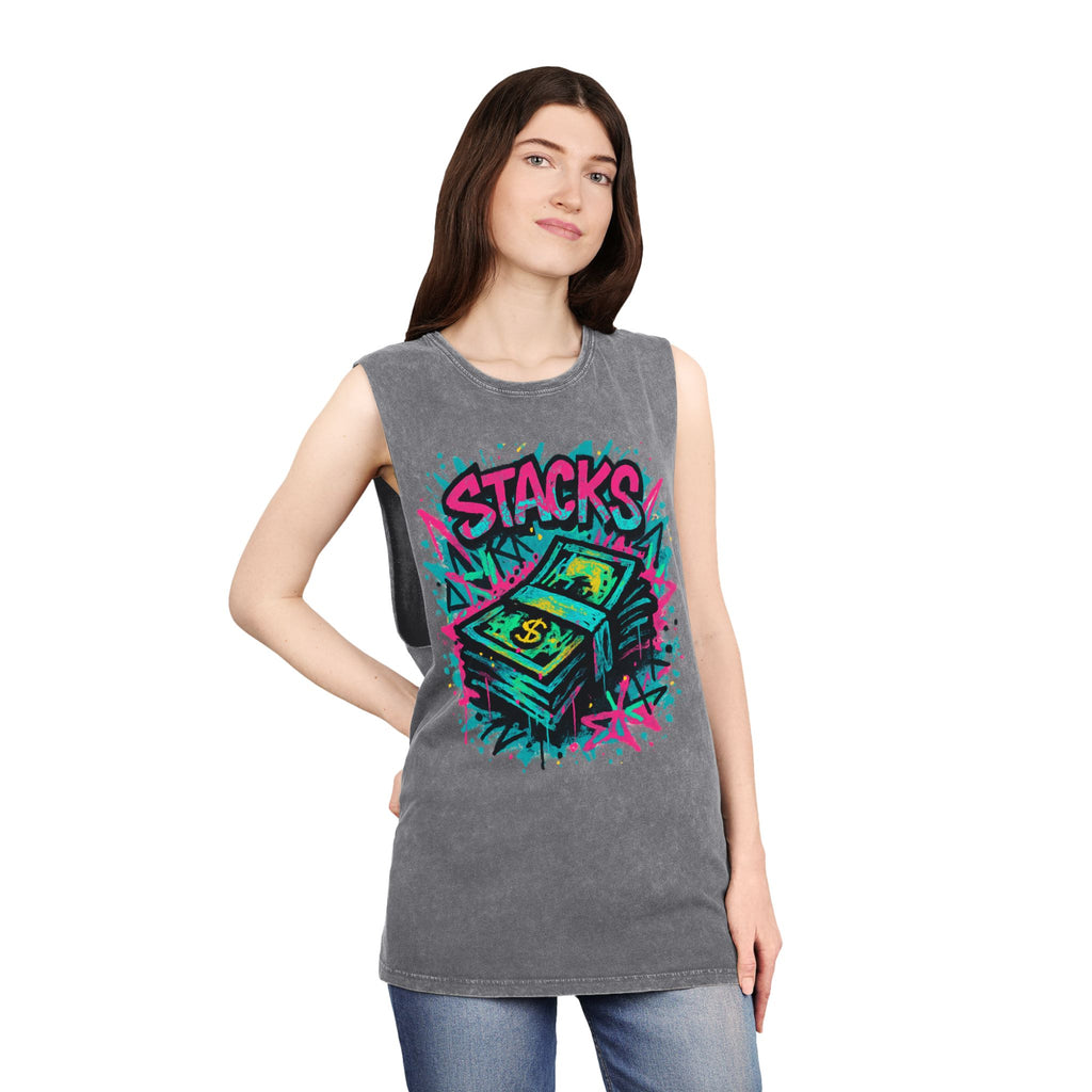 Tank Top Money Stacks Print Unisex Stonewash Tank Top