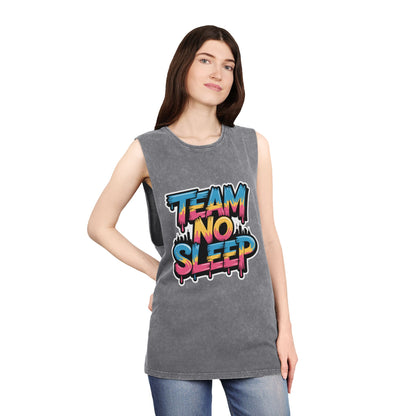 Stonewash Tank Top - Team No Sleep Graphic Tee, Unisex Summer Wear, Casual Fitness Shirt, Cool Gift for Night Owls, Party Apparel