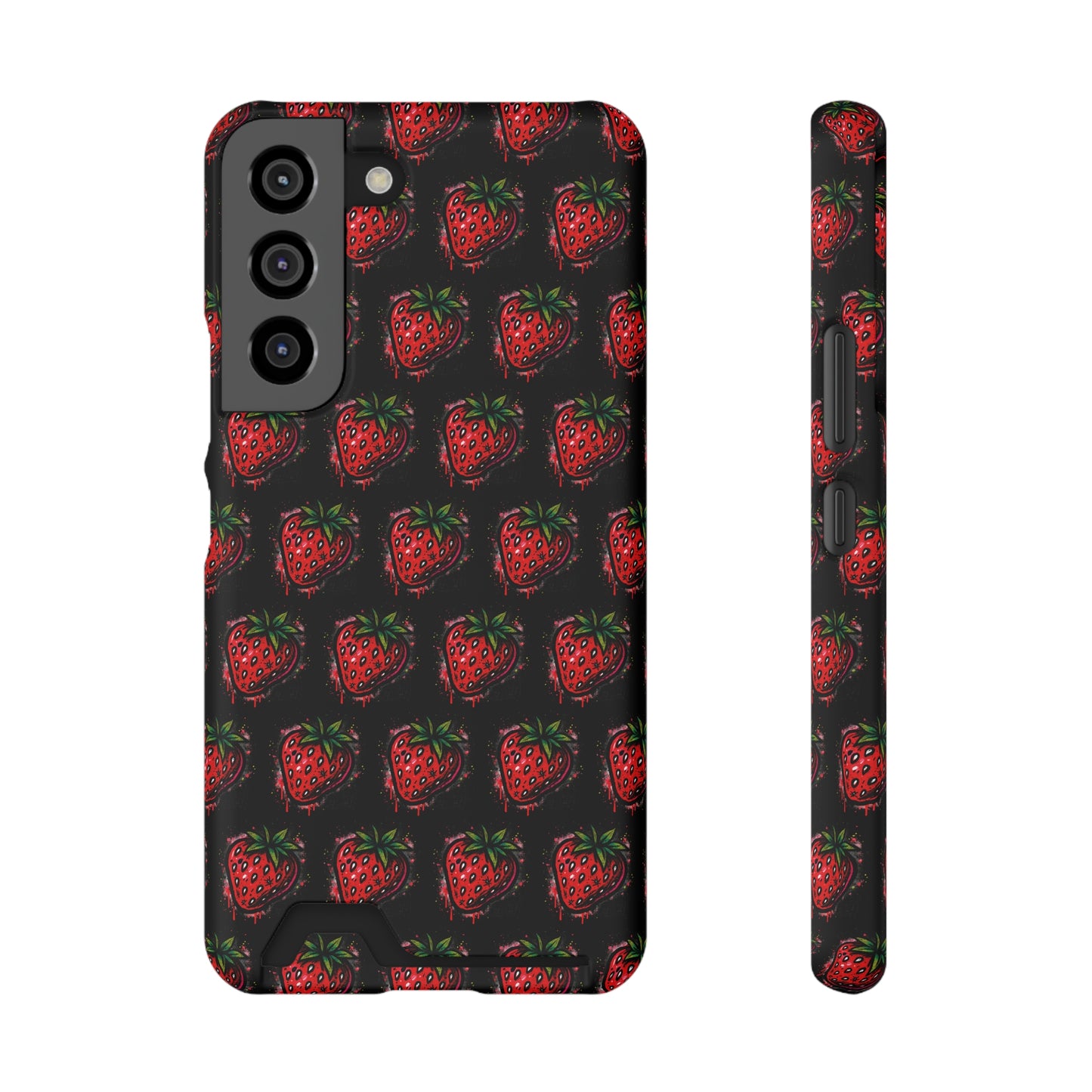 Phone Case with Card Holder - Strawberry Design