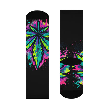 Vibrant Cannabis Crew Socks | Fun Gift for Stoners, Cozy Lounge Wear, Colorful Streetwear, Unique Festival Accessory, Everyday Comfort