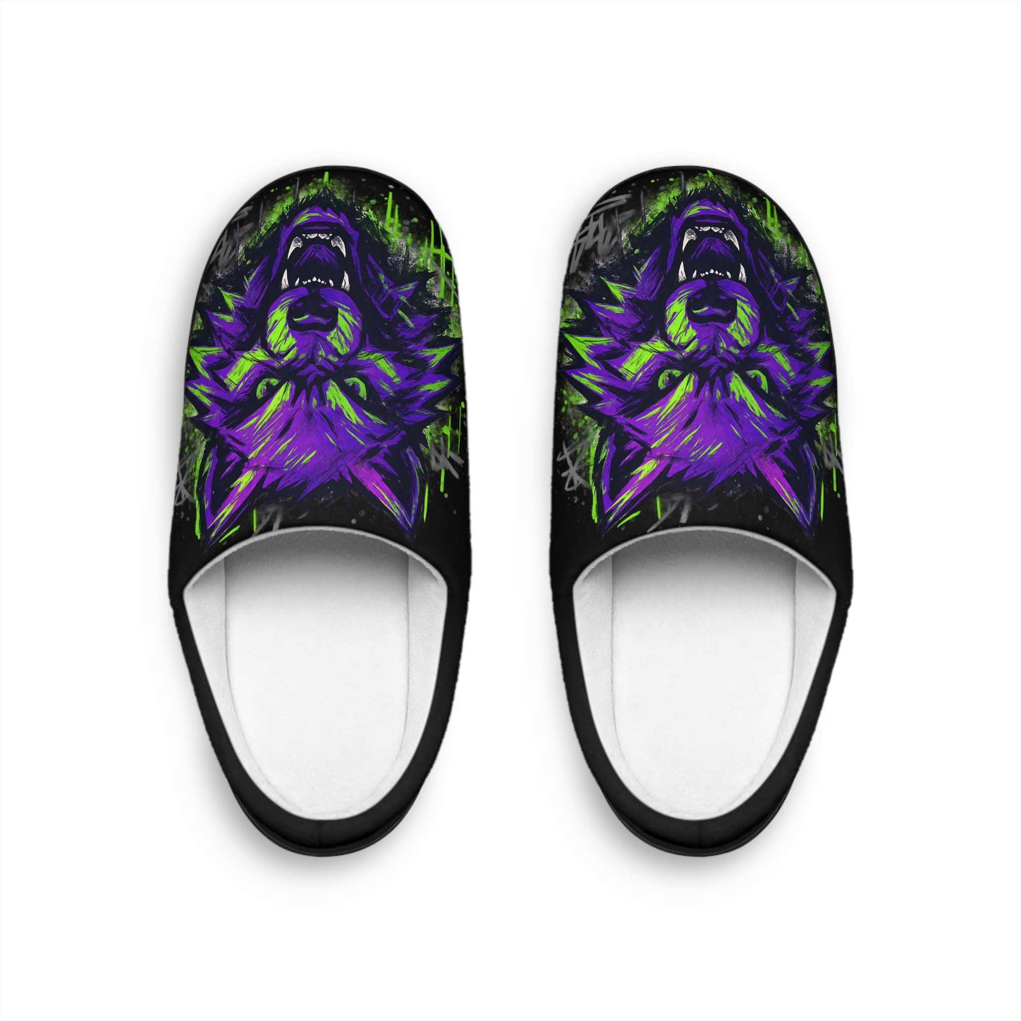 PurpleWolf Men's Indoor Slippers — Cozy Wolf-Themed House Shoes