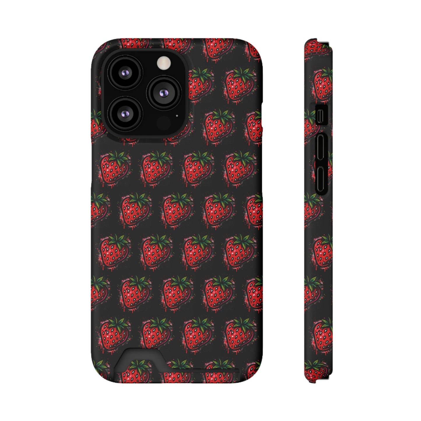Phone Case with Card Holder - Strawberry Design