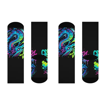 Vibrant Dragon Art Crew Socks | Fun Gift, Colorful Cushioned Socks for Cozy Days, Unique Fashion Accessory, Dragon Lover's Gift