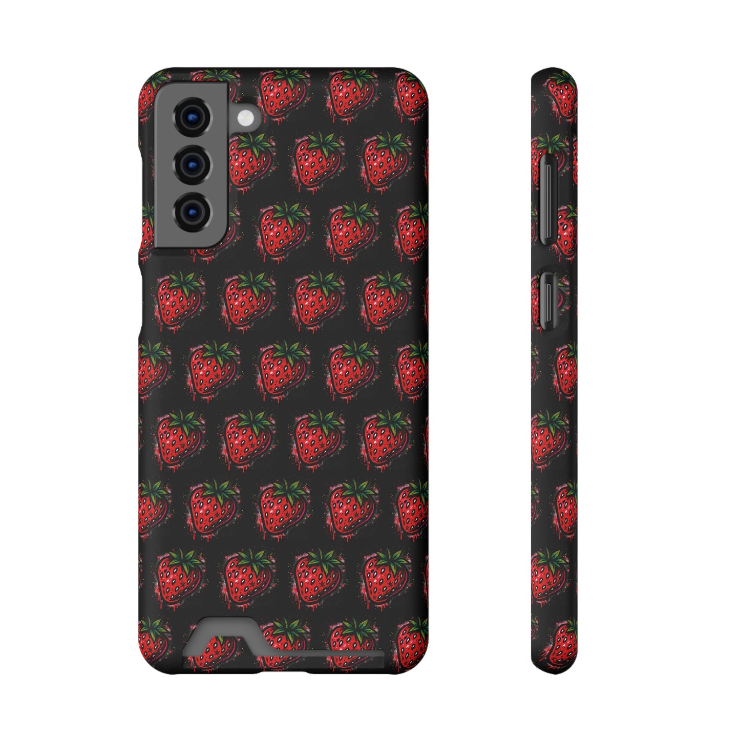 Phone Case with Card Holder - Strawberry Design