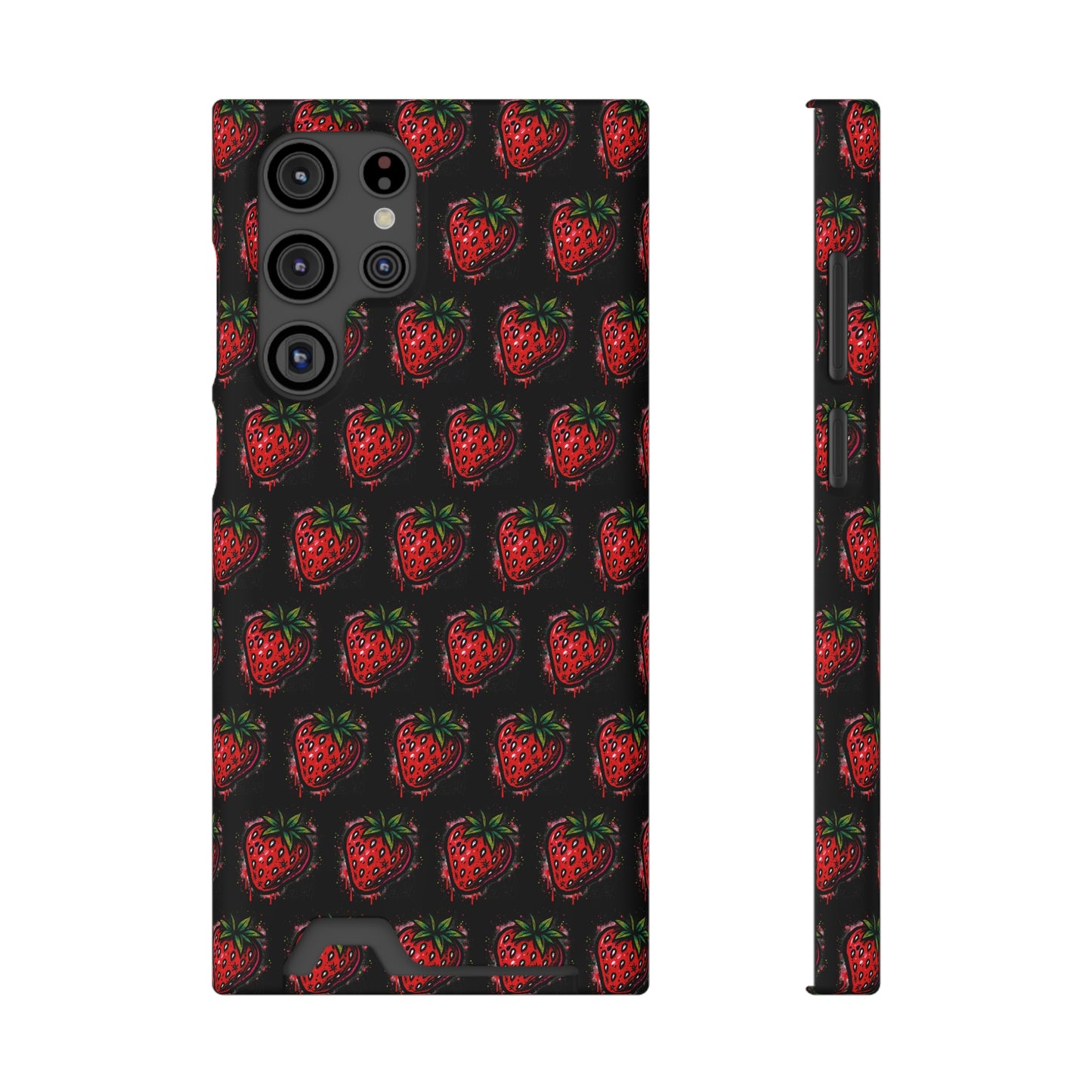Phone Case with Card Holder - Strawberry Design