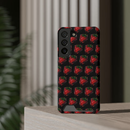 Phone Case with Card Holder - Strawberry Design