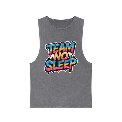 Stonewash Tank Top - Team No Sleep Graphic Tee, Unisex Summer Wear, Casual Fitness Shirt, Cool Gift for Night Owls, Party Apparel