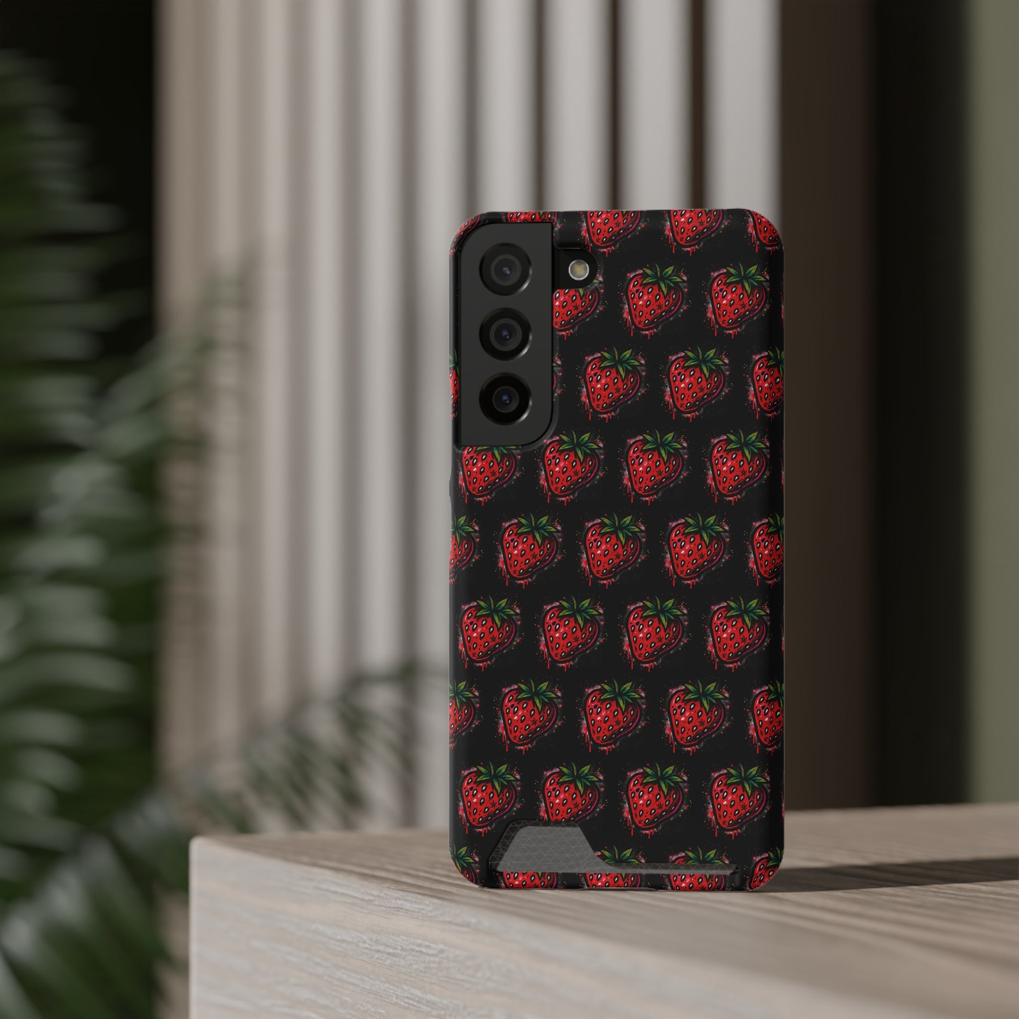 Phone Case with Card Holder - Strawberry Design