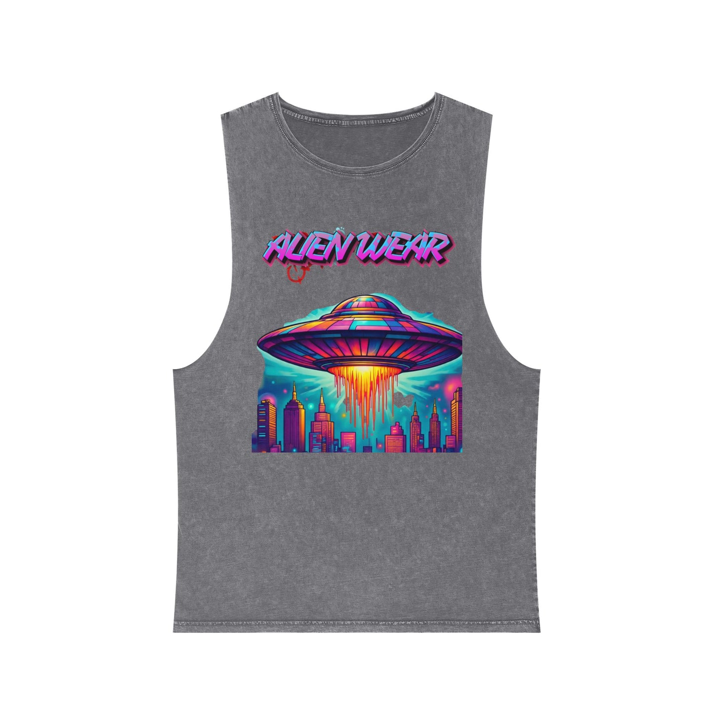 Unisex Alien Wear Stonewash Tank Top, Graphic Tees, Vintage Aesthetic Summer Shirt, Perfect for Parties, Music Festivals, Casual Wear