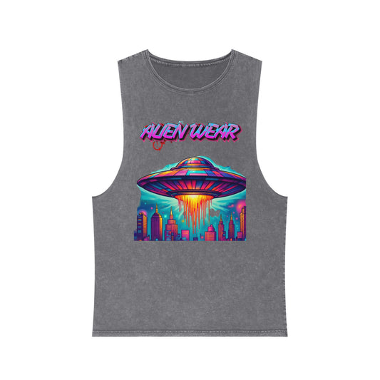 Unisex Alien Wear Stonewash Tank Top, Graphic Tees, Vintage Aesthetic Summer Shirt, Perfect for Parties, Music Festivals, Casual Wear