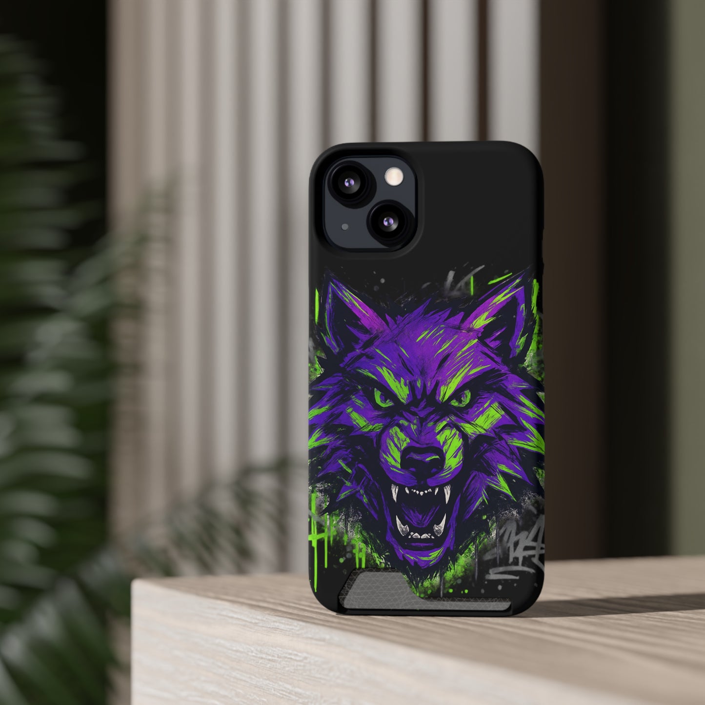 Fierce Wolf Phone Case with Card Holder, Stylish Animal Print Case, Unique Gift for Wolf Lovers, Halloween Accessory, Customizable [...]