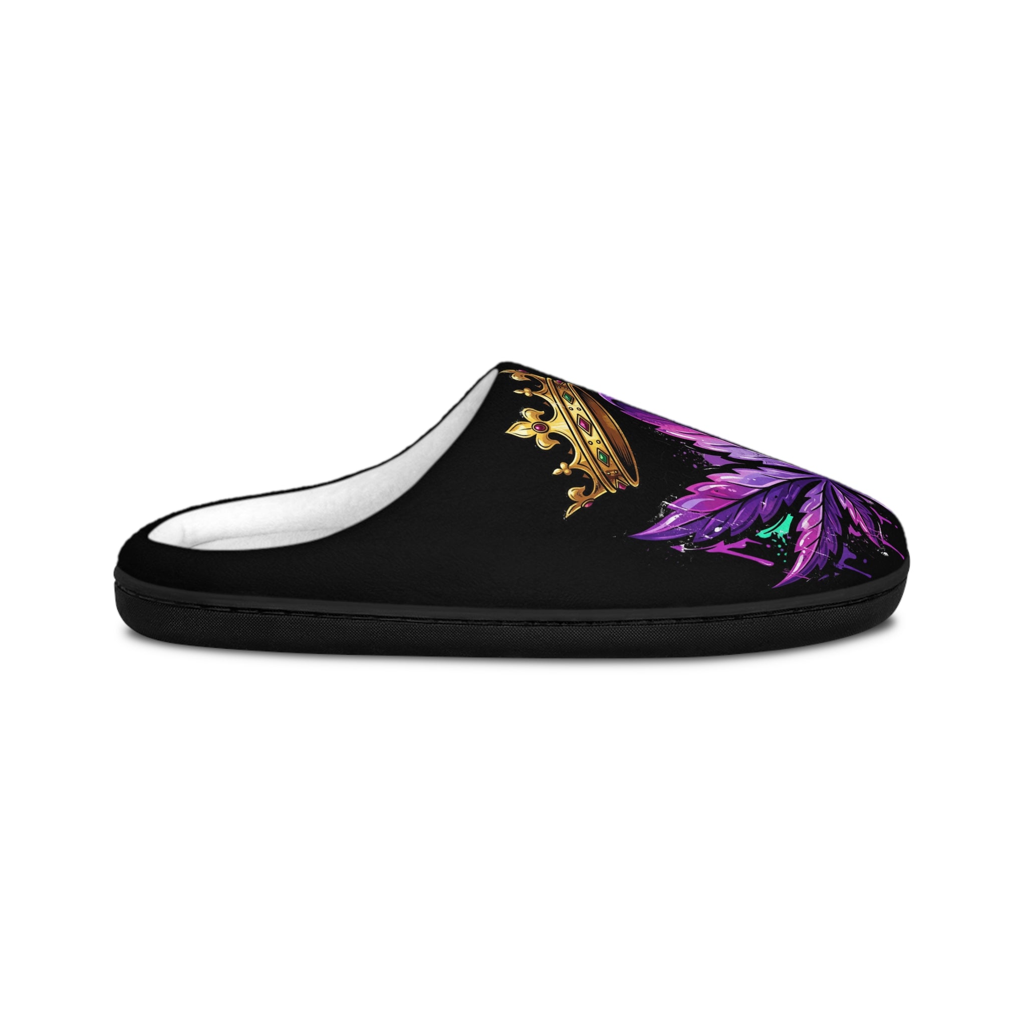 CrownedPurp Men's Indoor Slippers — Plush Purple Crown Logo House Slippers