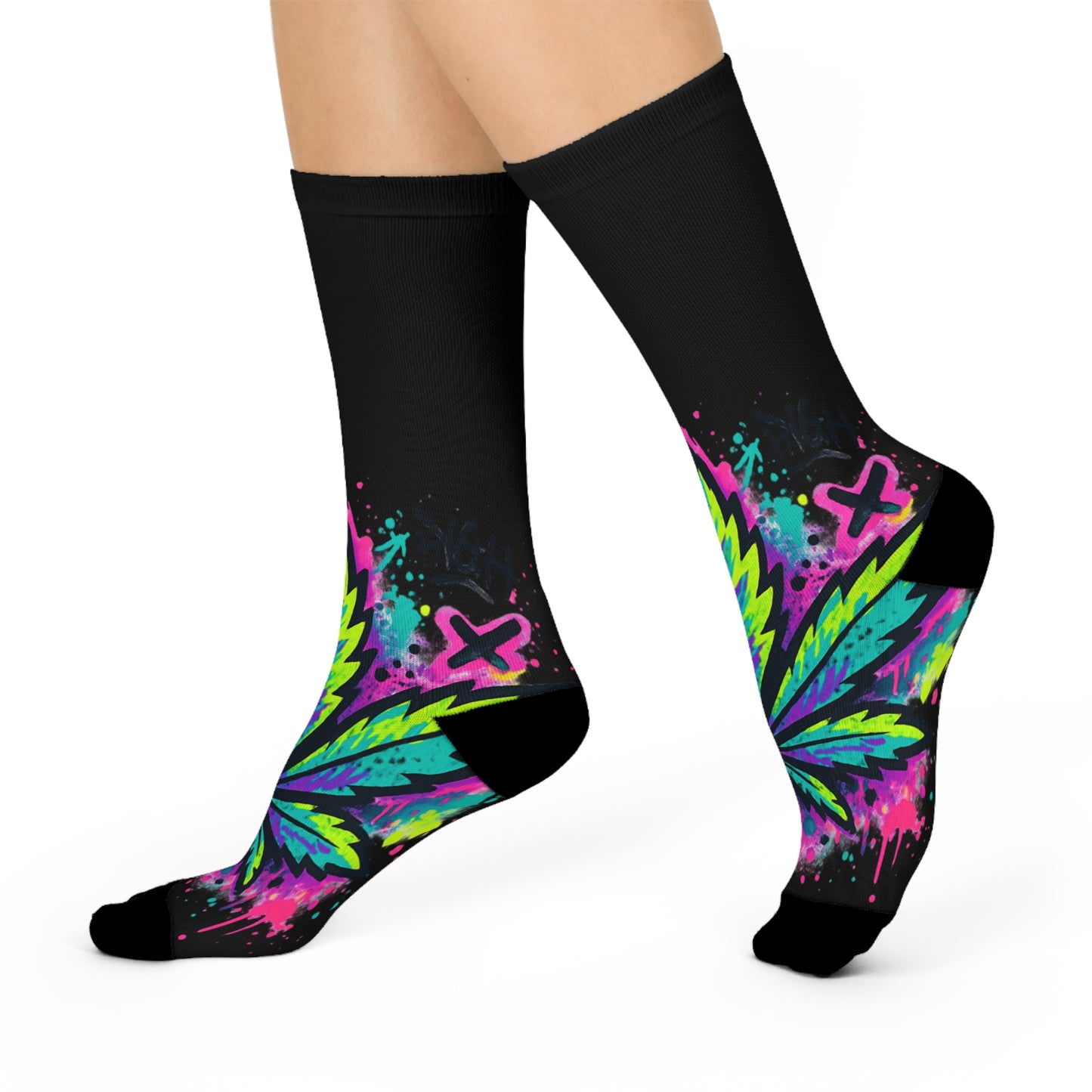 Vibrant Cannabis Crew Socks | Fun Gift for Stoners, Cozy Lounge Wear, Colorful Streetwear, Unique Festival Accessory, Everyday Comfort