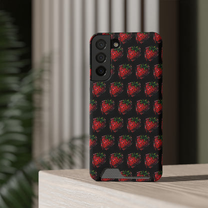 Phone Case with Card Holder - Strawberry Design