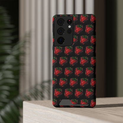 Phone Case with Card Holder - Strawberry Design